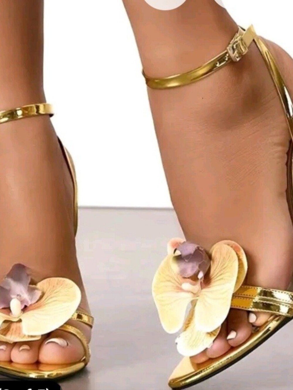 Gold Floral Accent Strappy Sandals "Orchedea" Flower.